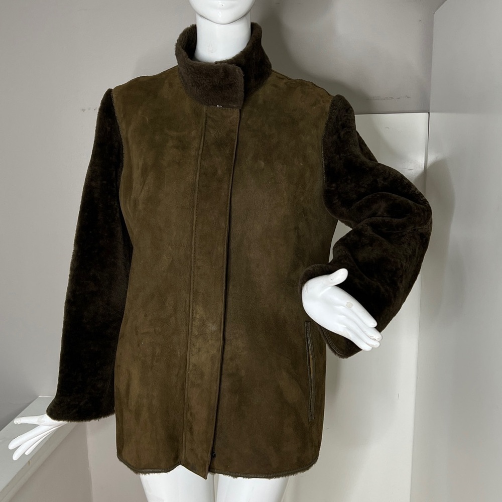 Giuliana Teso Sz 42 Shearling Zip Front Stand Up Collar Jacket Coat - Italy